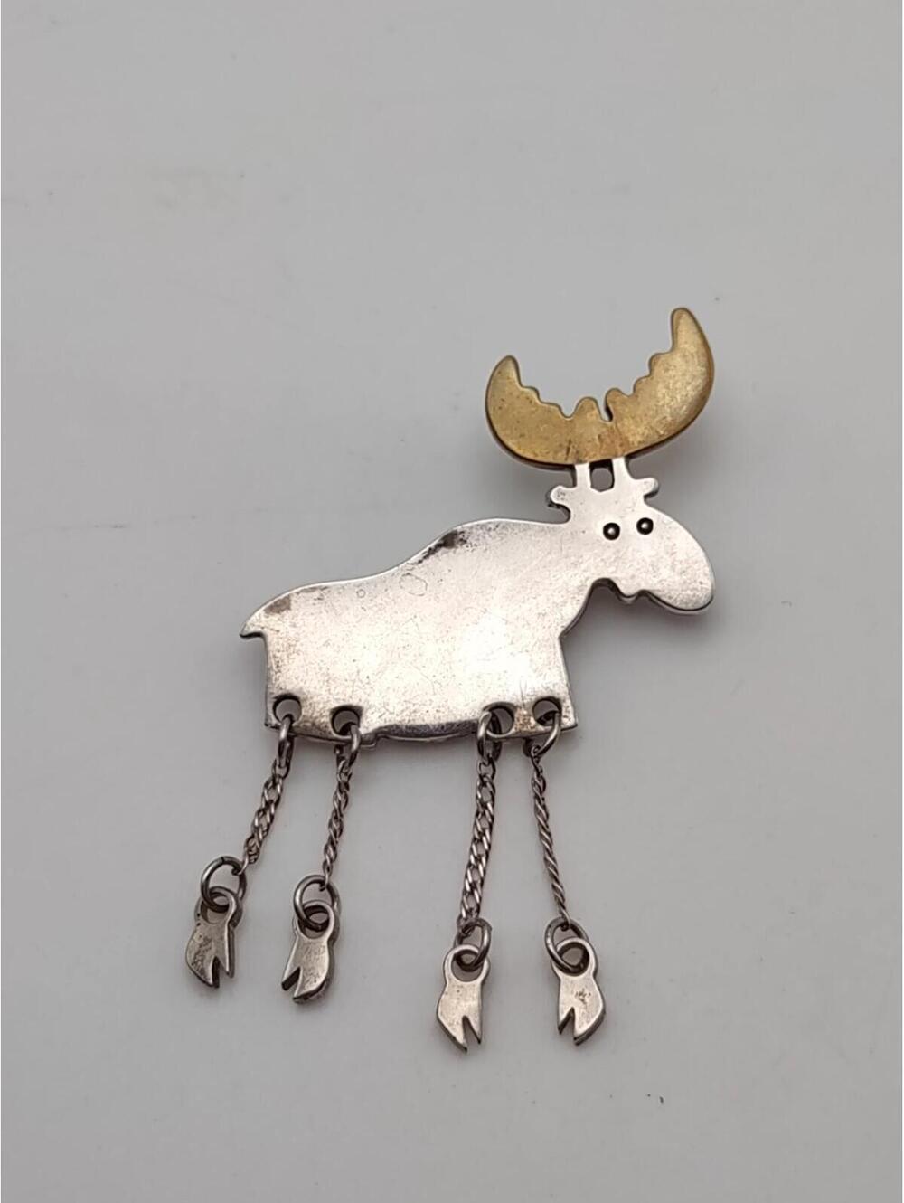 Vintage Mexico 925 Sterling Moose Dangle Leg Brooch